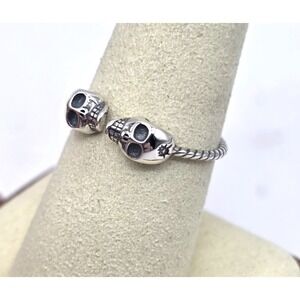 Skeleton Skull Head Ring Sterling Silver 925 Size 8.5 Adjustable Roped Band NWOT